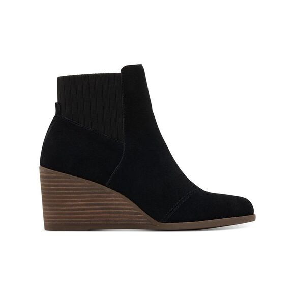 NWT TOMS Womens Black Knit Back Padded Sadie Round Toe Wedge Suede Booties 9.5 - Picture 3 of 5